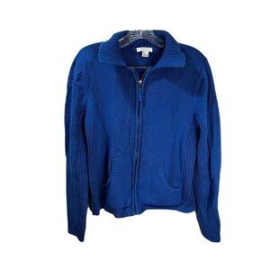 Christopher & Banks Knit Sweater Crop Collared Royal‎ Blue Small
